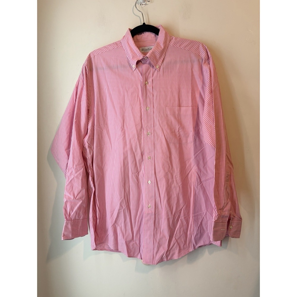 Brooks Brothers Pink Gingham Button Down Dress Shirt 15.5 33 Cotton Mens